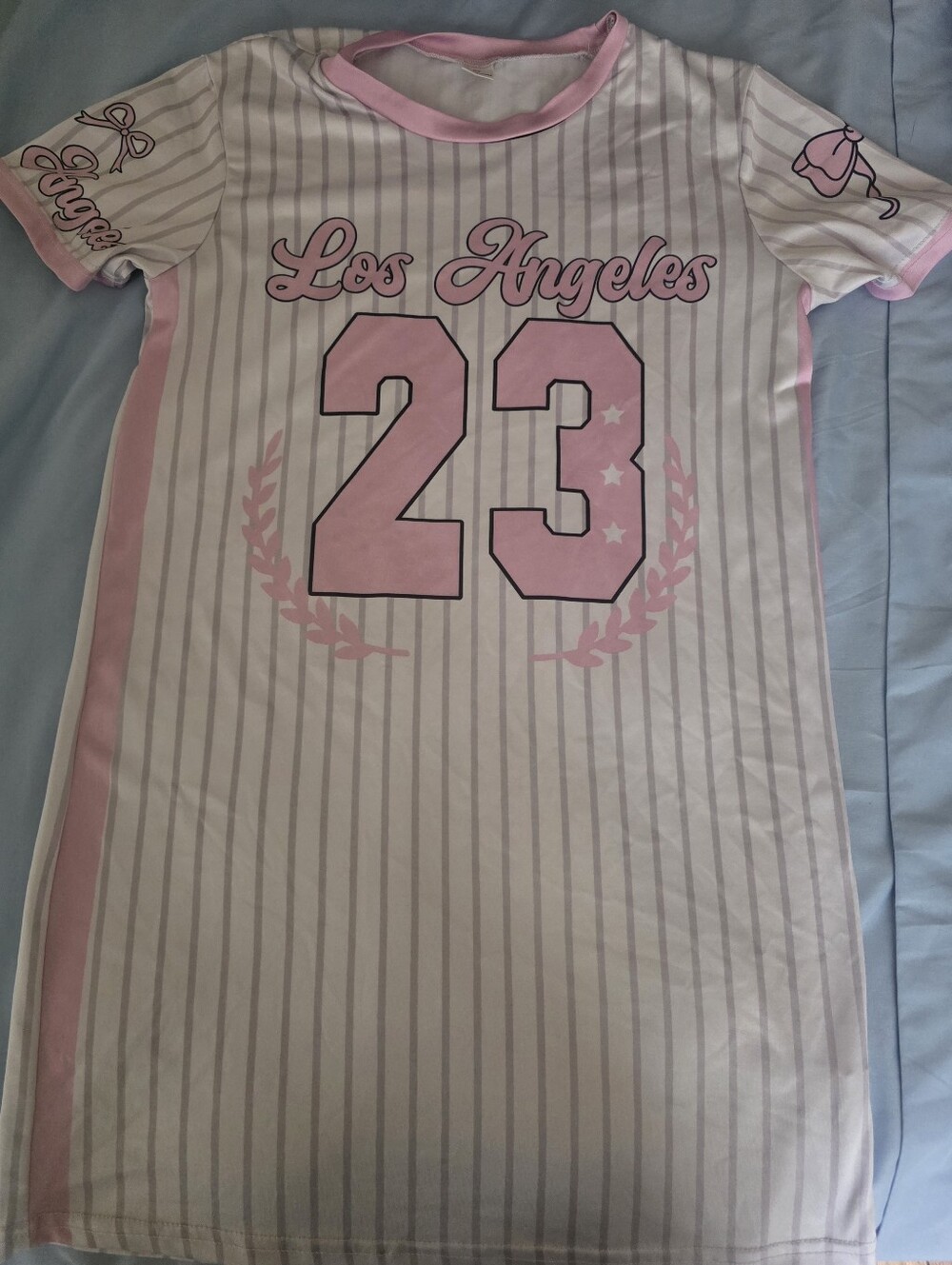 Los Angeles Pink Striped Kids Tee Dress - 23 Graphic Size 9 YR Girls